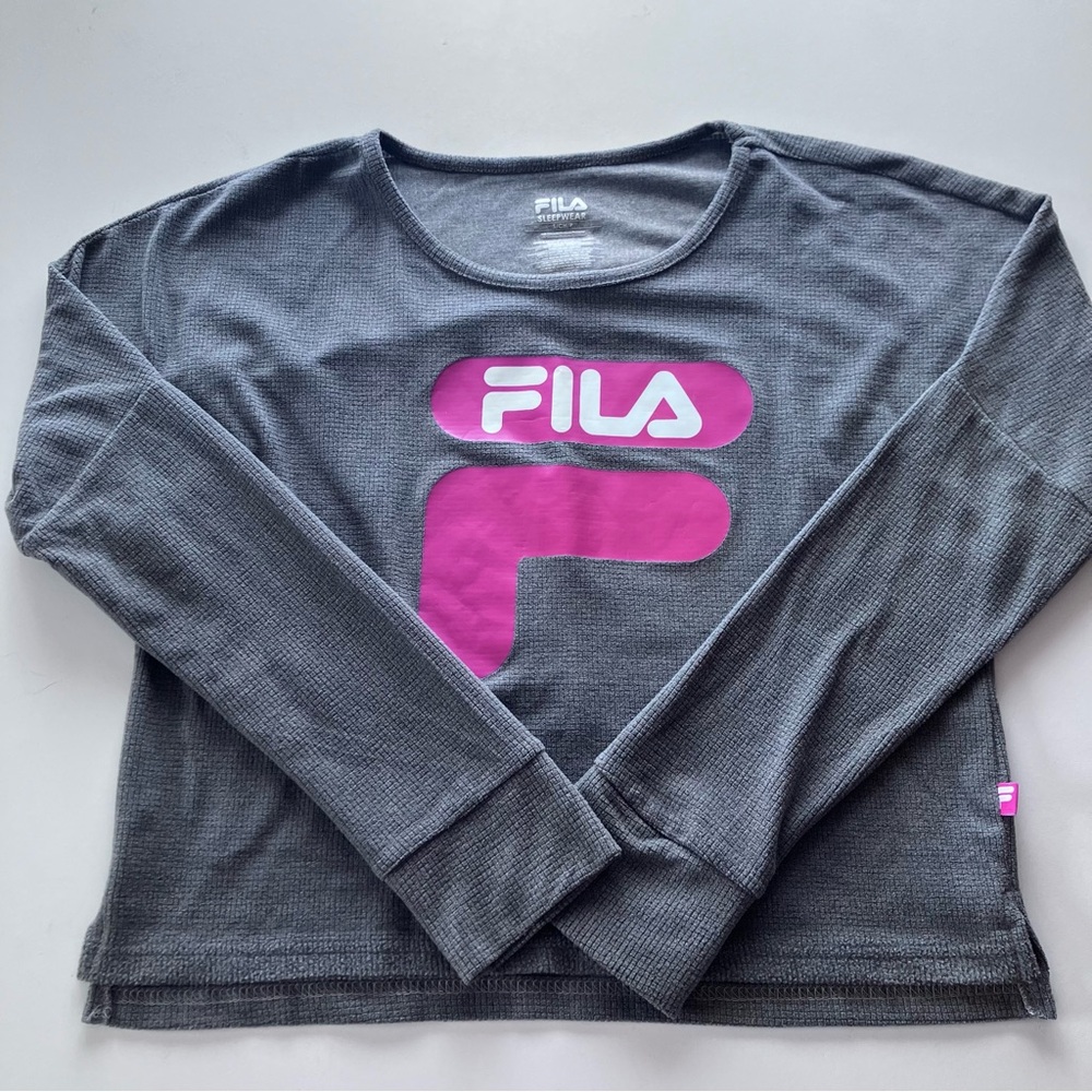 Fila Gray Waffle Knit Long Sleeve Crop Top Sleepwear Pyjama Shirt Women’s Small - Picture 6 of 10
